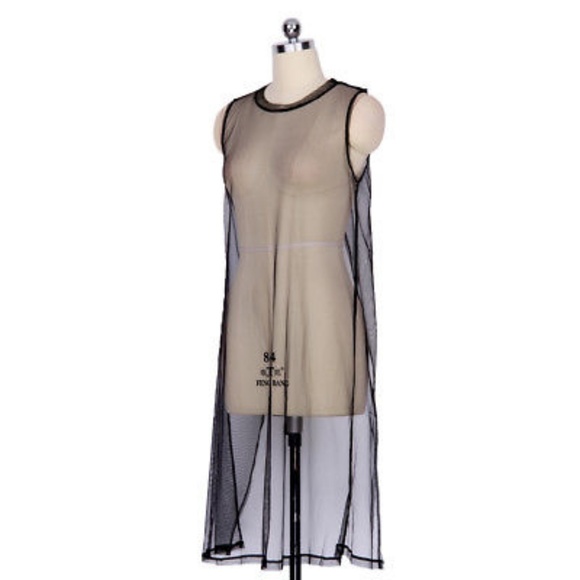 Black Mesh Sleeveles Open Back Cover Up Dress - Picture 6 of 7